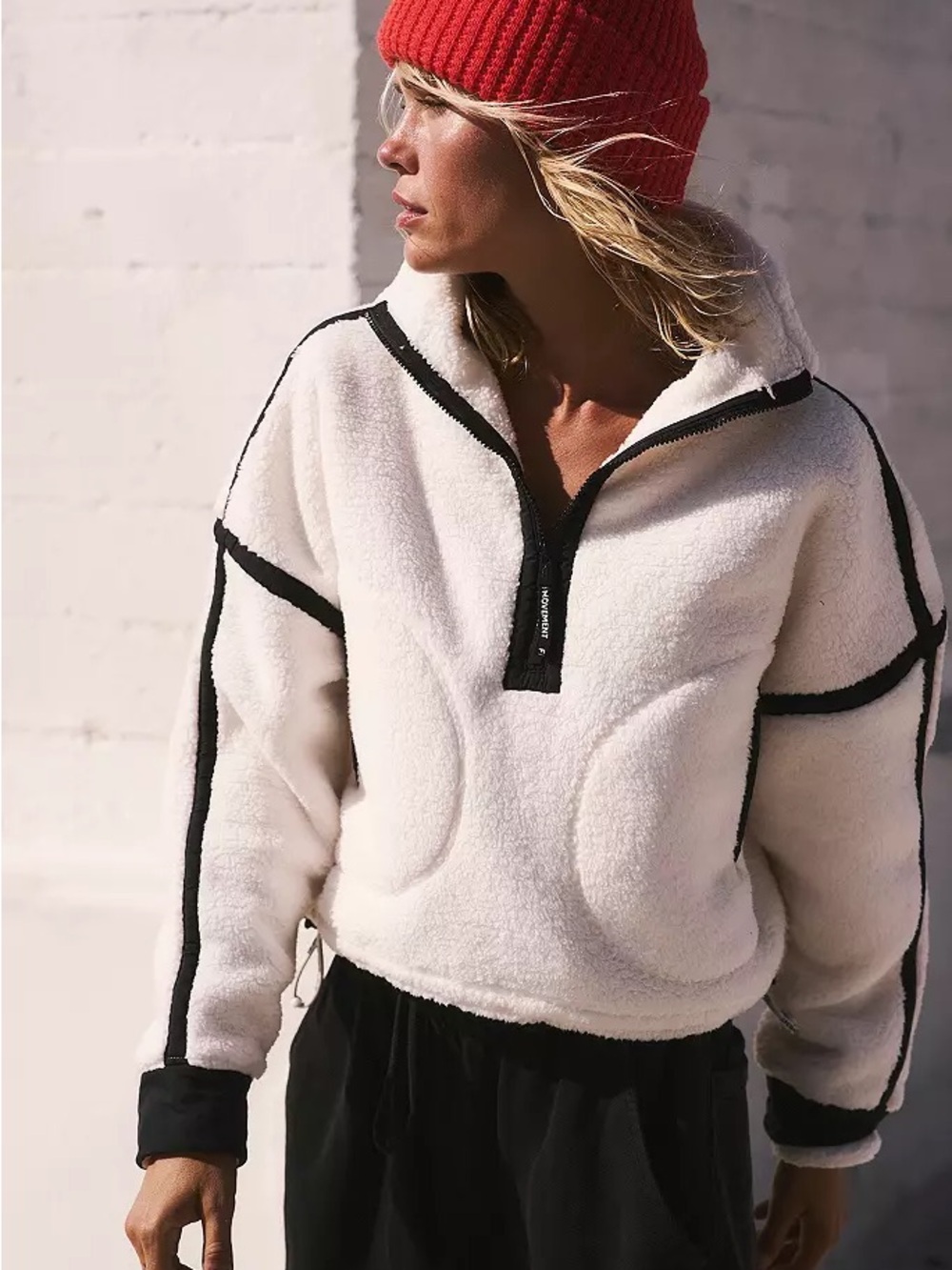 FP Movement White & Black Mountain High Fleece 1/2 Zip